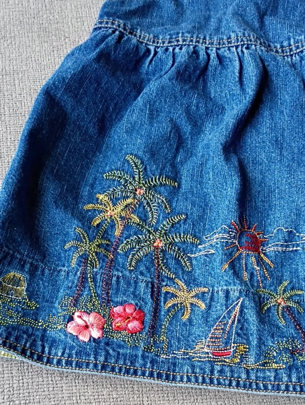 Tropical Embroidered Denim Toddler Dress